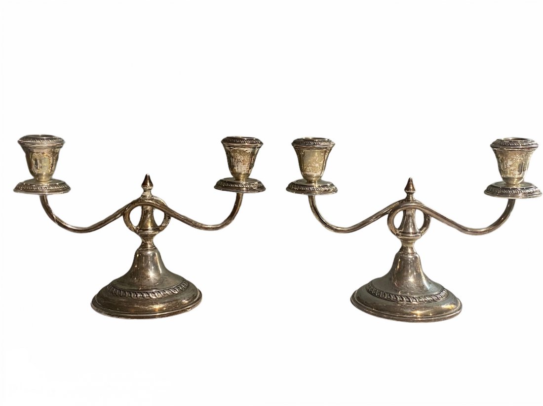 Pair of 2 Arm Sterling Silver Weighted Candelabras (1 of 7)