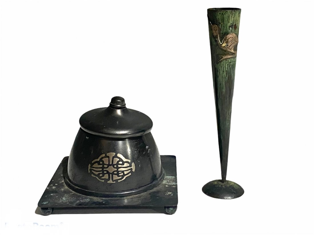 2 Piece Arts and Crafts Lot Bud Vase and Inkwell (1 of 14)