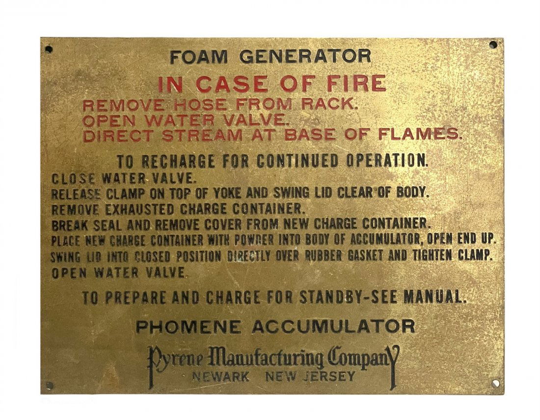 Antique Brass Pyrene Fire Extinguisher Instruction Sign (1 of 4)