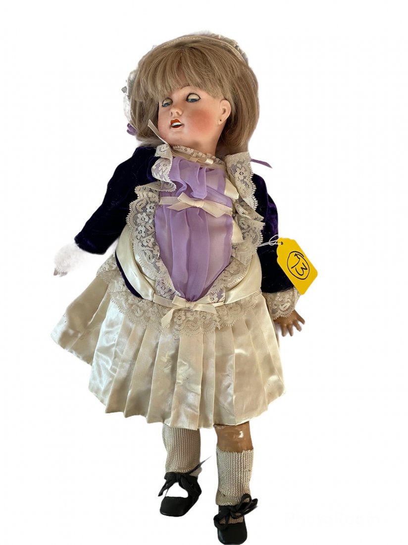 Antique French Limoges Bisque Head Doll Cherie 7: Antique French Limoges Bisque Head Doll. Marked Fabrication Francaise, AL&C, Limoges, Cherie 7 on the back of her head. Approximately 20 inches.