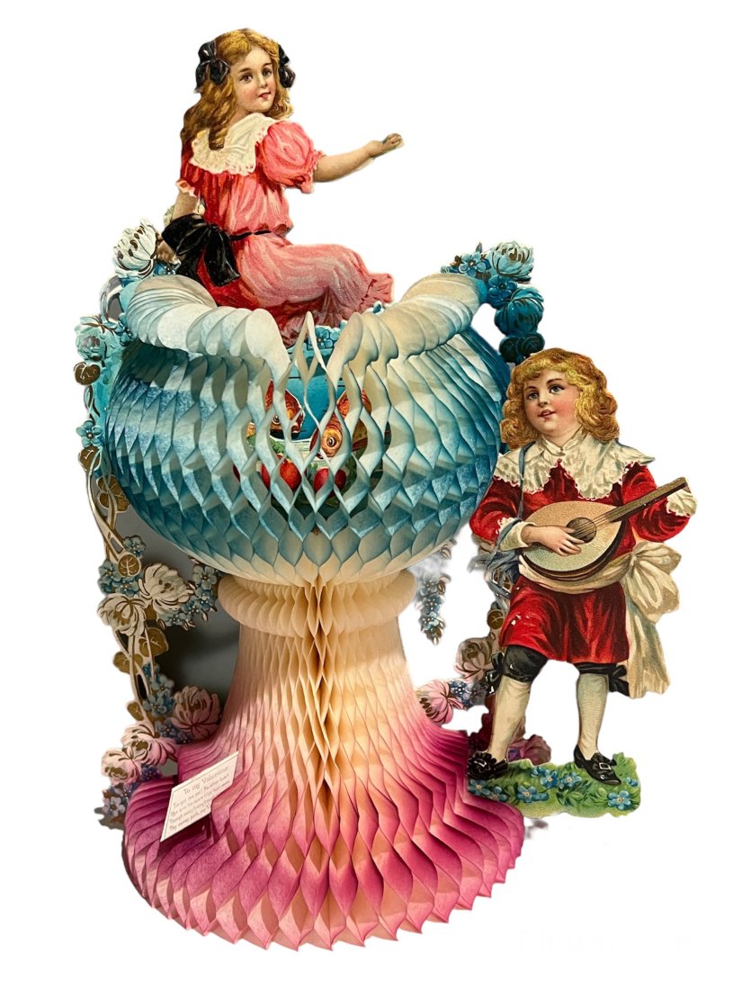 Antique Die Cut Fold Out Fish Bowl Valentines Day Card (1 of 9)