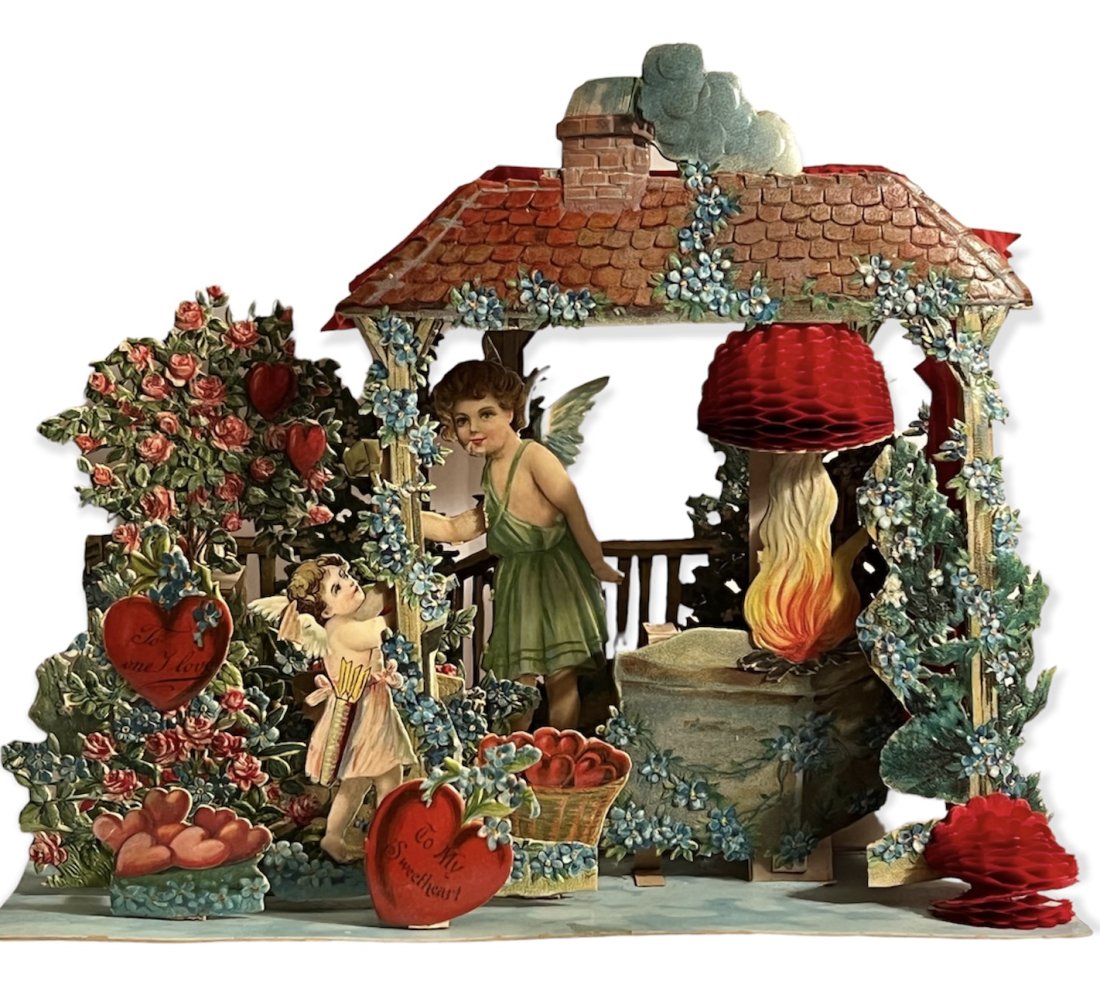 Antique Embossed Die Cut Fold Out Valentine w/Cupids (1 of 9)