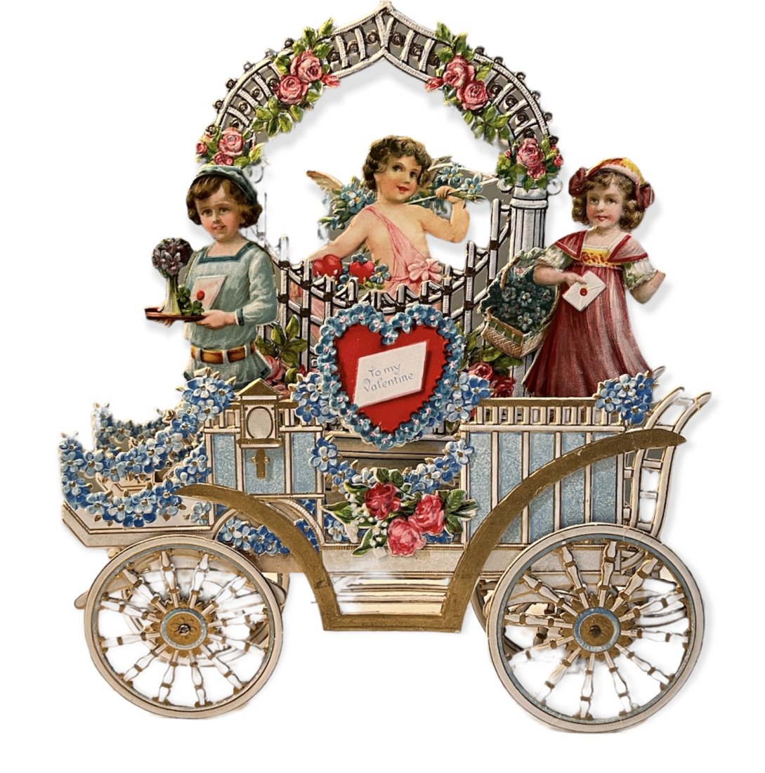 Antique Victorian Die Cut Valentine Card with Car (1 of 8)