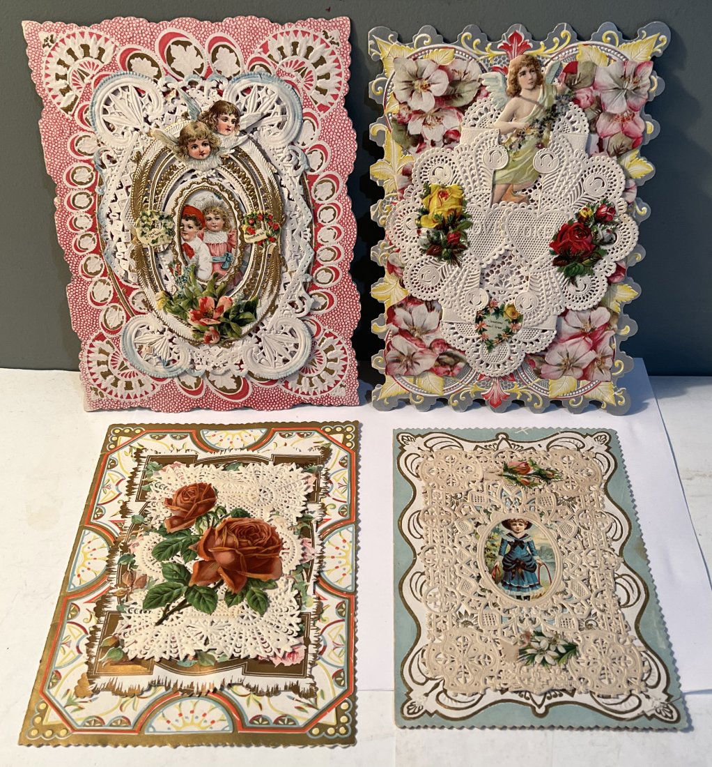 Lot of 4 Victorian Paper Lace Valentines (1 of 17)