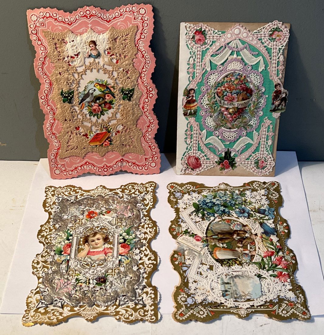 Lot of 4 Victorian Paper Lace Valentine Cards (1 of 17)