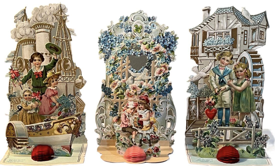 Lot of 3 Victorian Die Cut Fold Out Valentine Card (1 of 12)