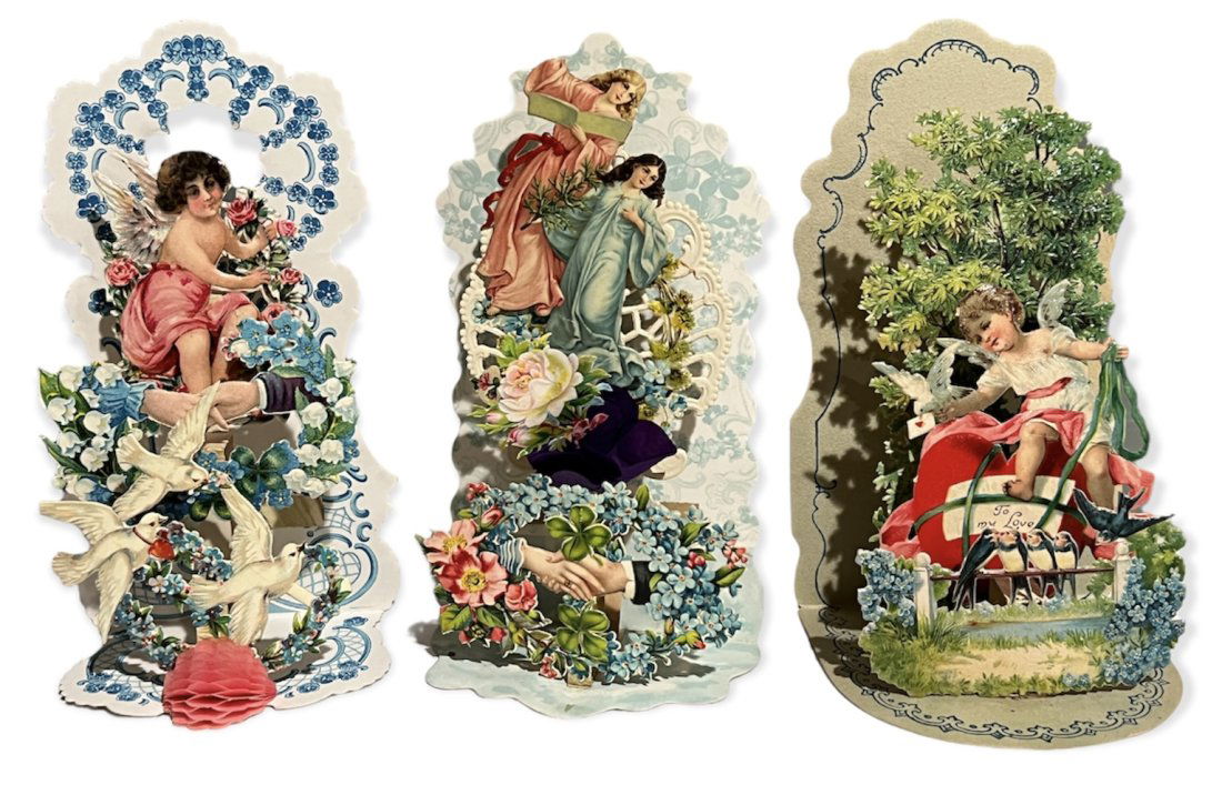 Lot of 3 Fold Out Die Cut Victorian Valentines (1 of 11)