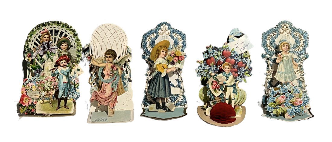 Lot of 5 Die Cut Antique Victorian Valentine Cards (1 of 7)