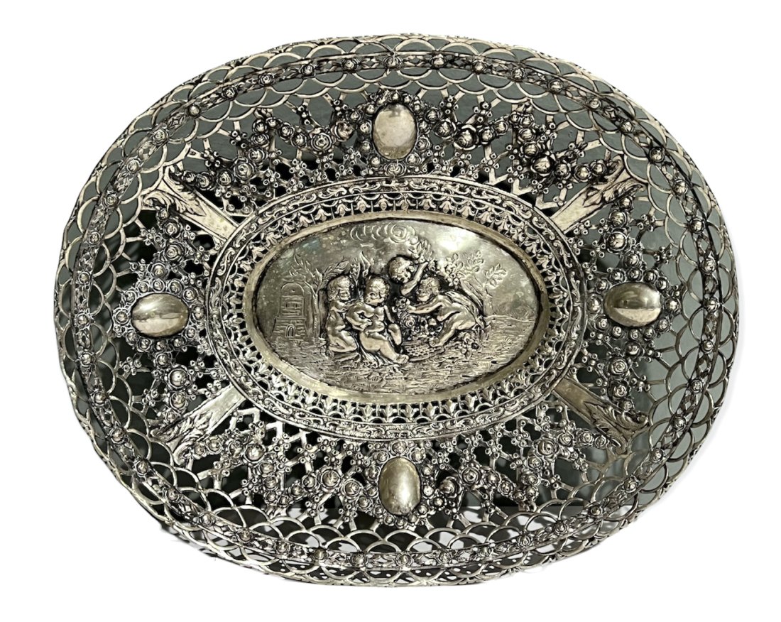 German 800 Silver Reticulated Bowl Repousse Cherubs (1 of 7)