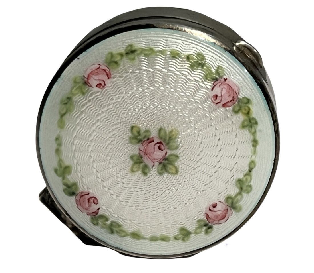Sterling Mini Enamel Guilloche Enamel Powder Compact (1 of 9)