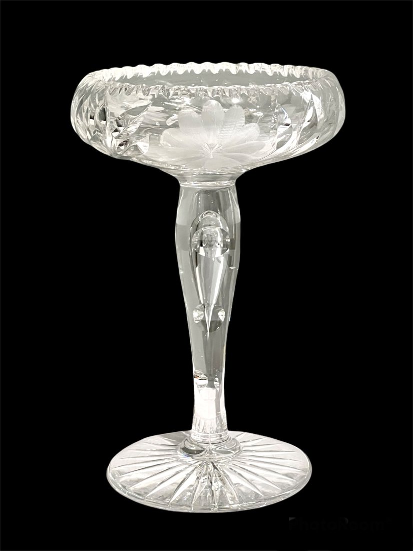 Pairpoint Cut Glass Crystal Compote with Bubble Stem (1 of 8)