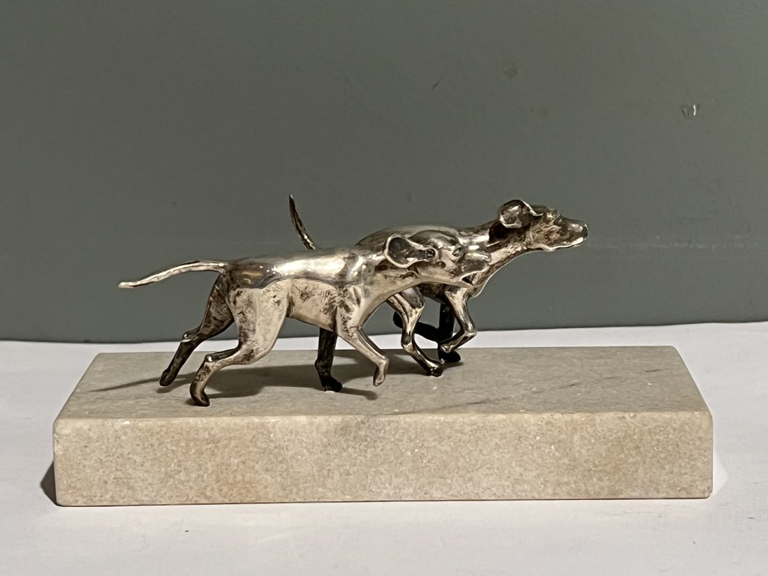 Sterling Silver Running Hounds Sculpture on Marble Base (1 of 5)