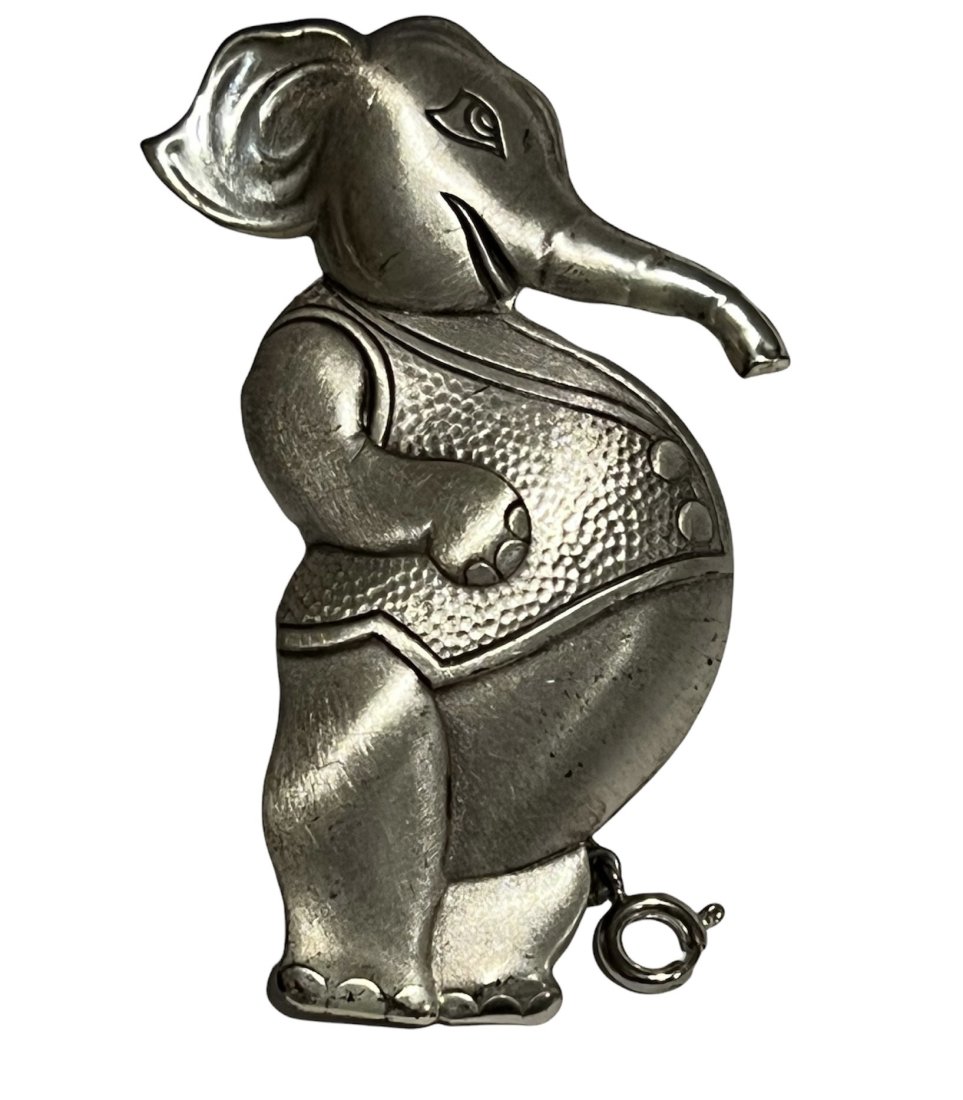 Rare Sterling Front Elephant Retractable Pocket Watch C: Rare sterling front elephant with Ketchum McDougall retractable pocket watch chain. Chain extends to 15 inches. New old stock It measures 2.5 inches by 1.5 inches.