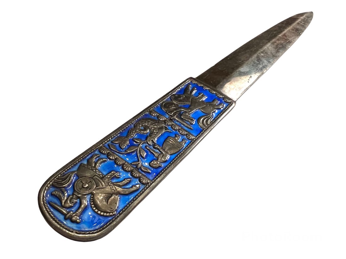David Andersen Norway Sterling Silver Letter Opener: David Andersen sterling silver and enamel letter opener. Marked sterling and D-A Norway. They measure 9 inches long. The tip is a little rough.