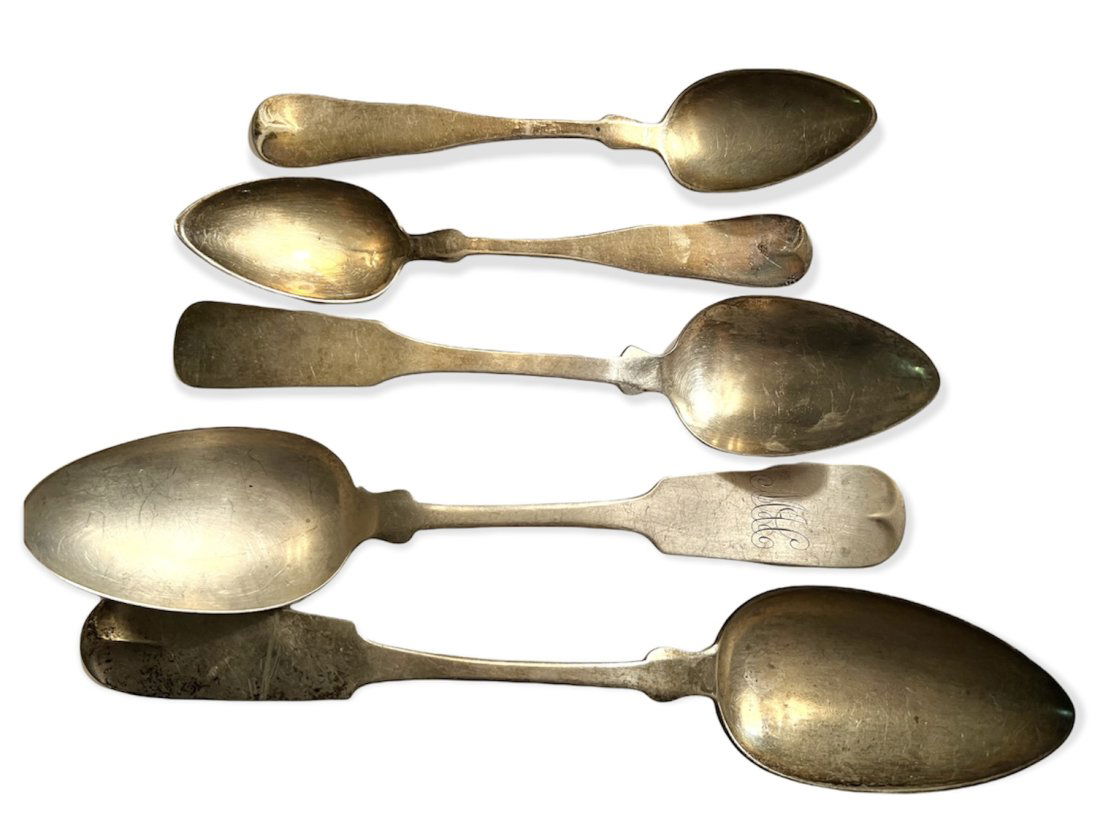 Lot of 5 Coin and Sterling Silver Spoons Scheibler etc (1 of 10)