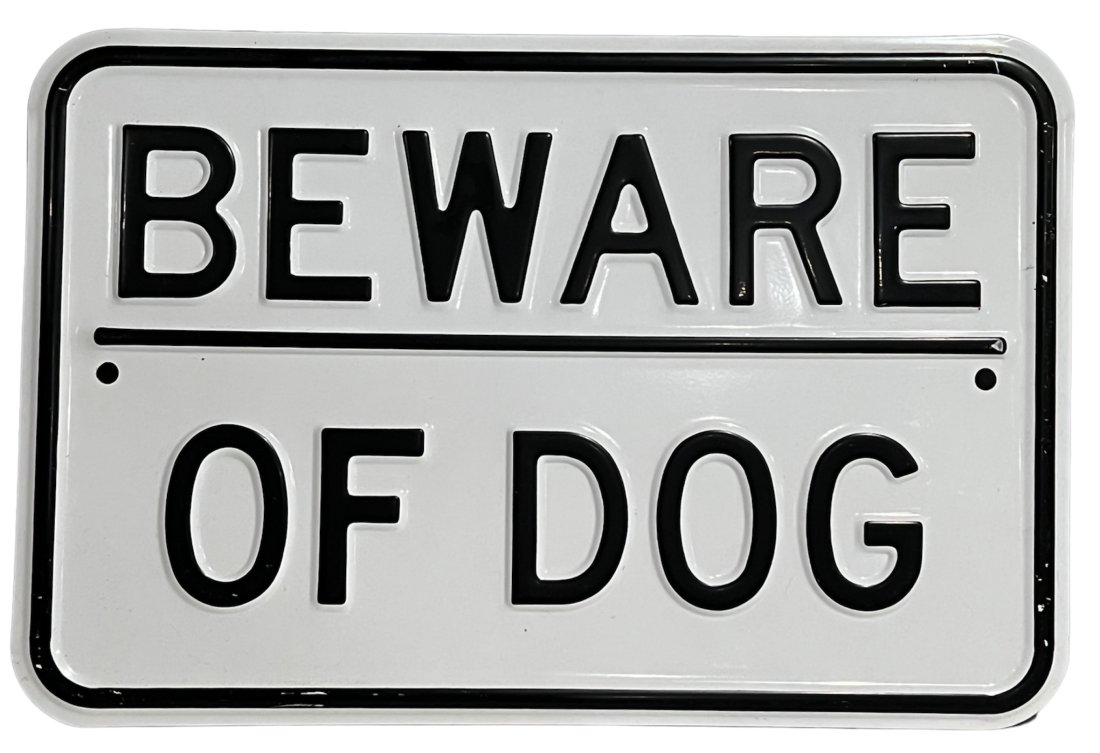 Vintage Heavy Gauge Metal Embossed Beware of Dog Sign (1 of 6)
