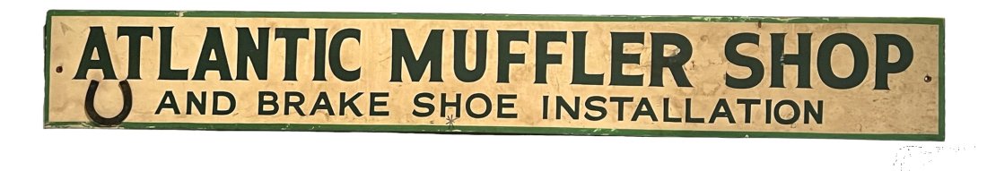 Long Hand Painted Wood Atlantic Muffler Shop Advertising Sign (1 of 4)