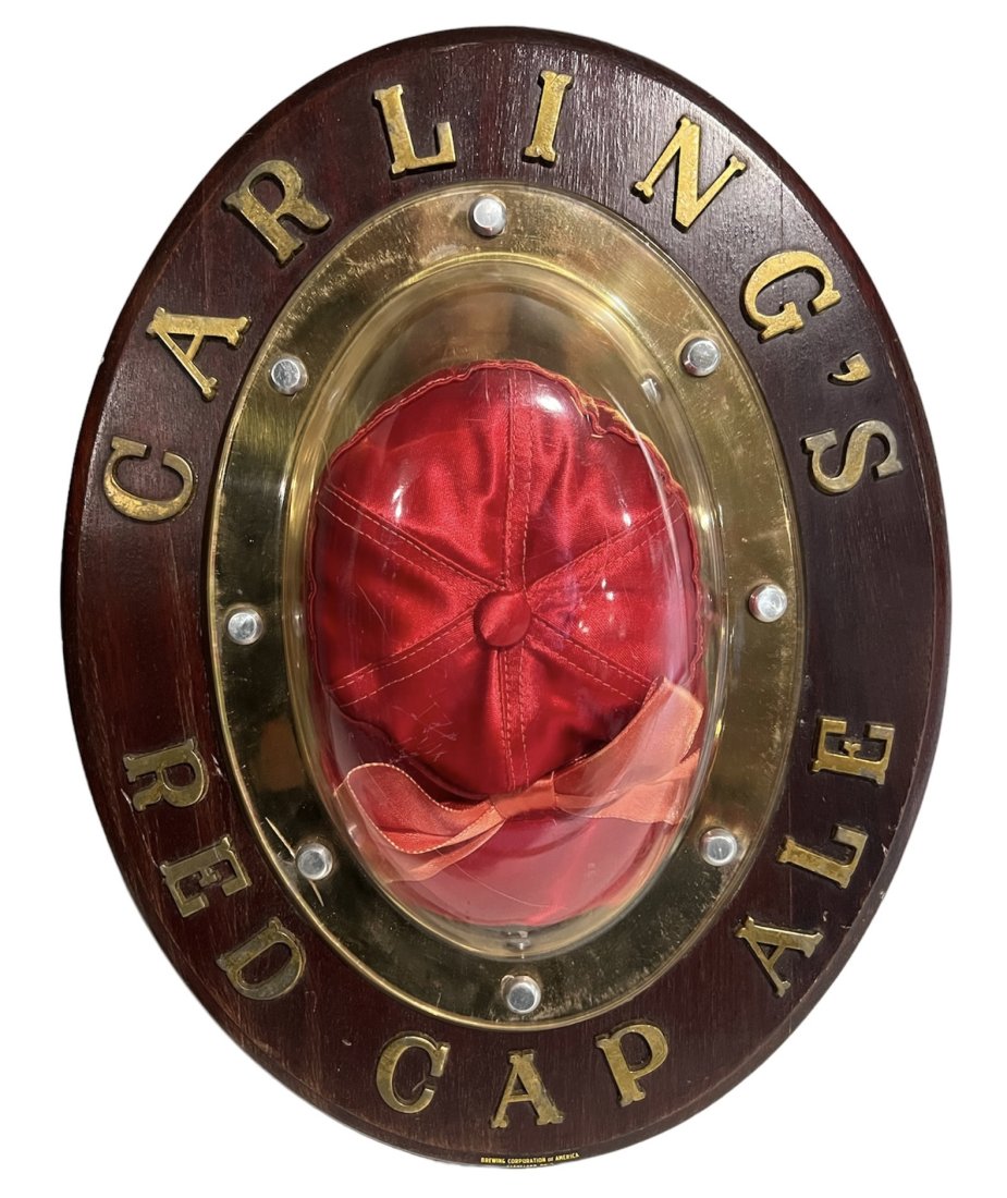 Rare Early Version Plymouth Company Carlingâ€™a Red Cap Ale Store Display Advertising Sign (1 of 8)