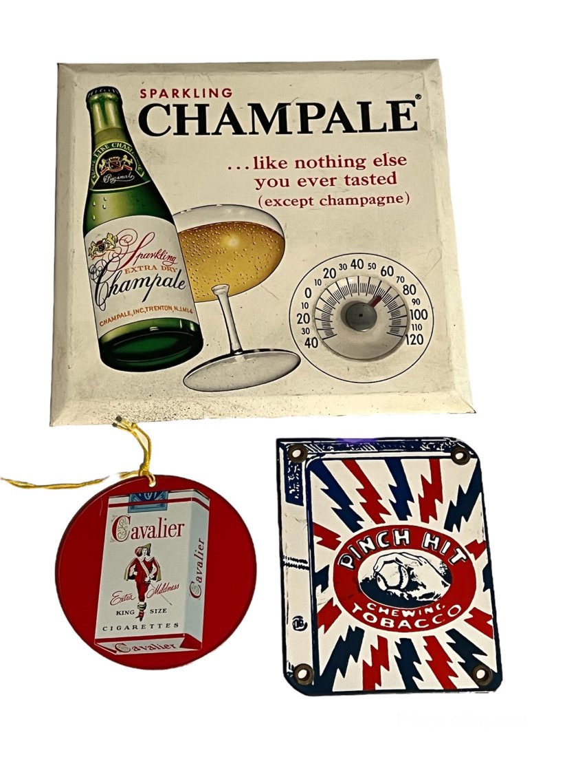 Lot of 3 Advertising Signs Champale, Cavalier and Camel Cigarettes and Pinch Hit Tobacco (1 of 7)