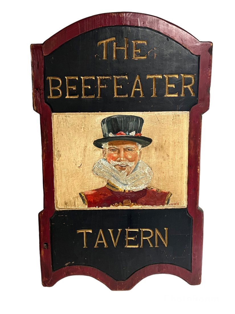 Antique Wood Hand Painted Beefeater Tavern Sign (1 of 7)
