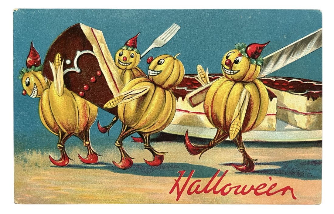 Antique Victorian Embossed Halloween Postcard with Pumpkin People (1 of 8)