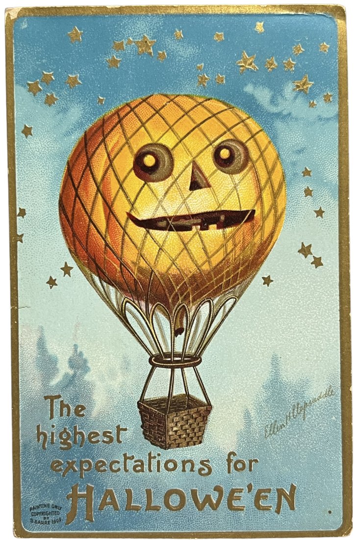 Antique Victorian Embossed Halloween Postcard with Pumpkin Balloon (1 of 4)