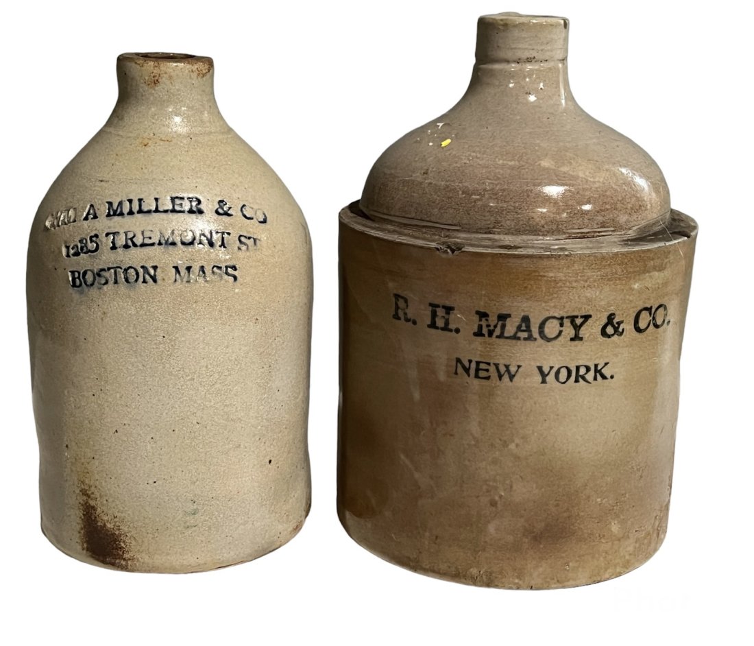 Lot of 2 Antique Stoneware Jugs WM A Miller & Co Boston and RH Macy & Co New York (1 of 11)