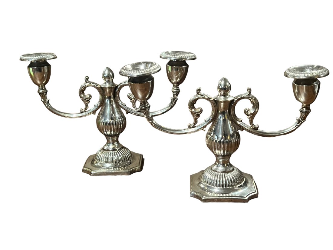 Pair of Sterling Silver Weighted Candelabras: Pair of Sterling Silver Weighted Candelabras.