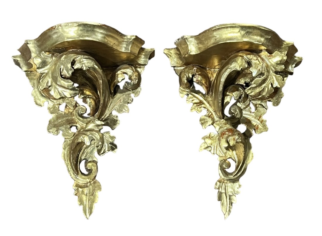 Pair of Gilt Scroll Wood Wall Shelves (1 of 3)