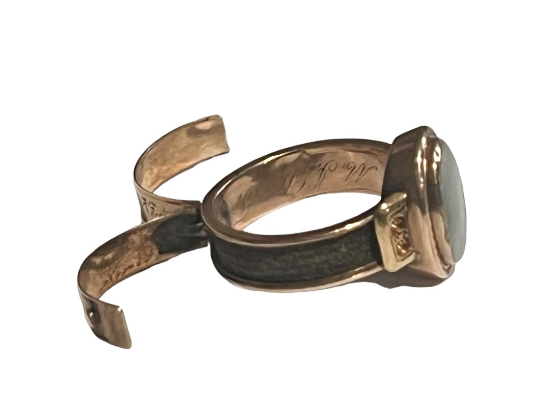 Fascinating 14K Gold Victorian Hair Jewelry Mourning Remembrance Ring with a Surprise (1 of 9)