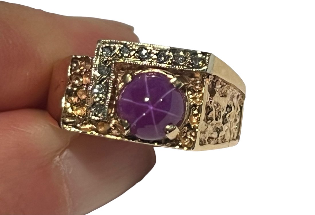 14K Gold 6 Ray Star Ruby Ring with Natural Diamonds (1 of 8)