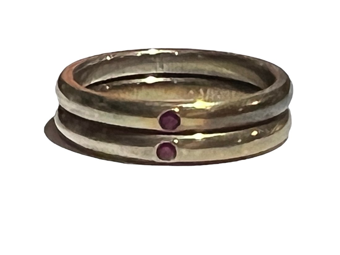 Lot of 2 Elsa Peretti for Tiffany & Co. Sterling Silver Stackable Bands with Rubies: Lot of 2 Elsa Peretti for Tiffany & Co. Sterling Silver Stackable Bands with Rubies. Both are size 9. Signed Peretti, 925 and Tiffany & Co.’