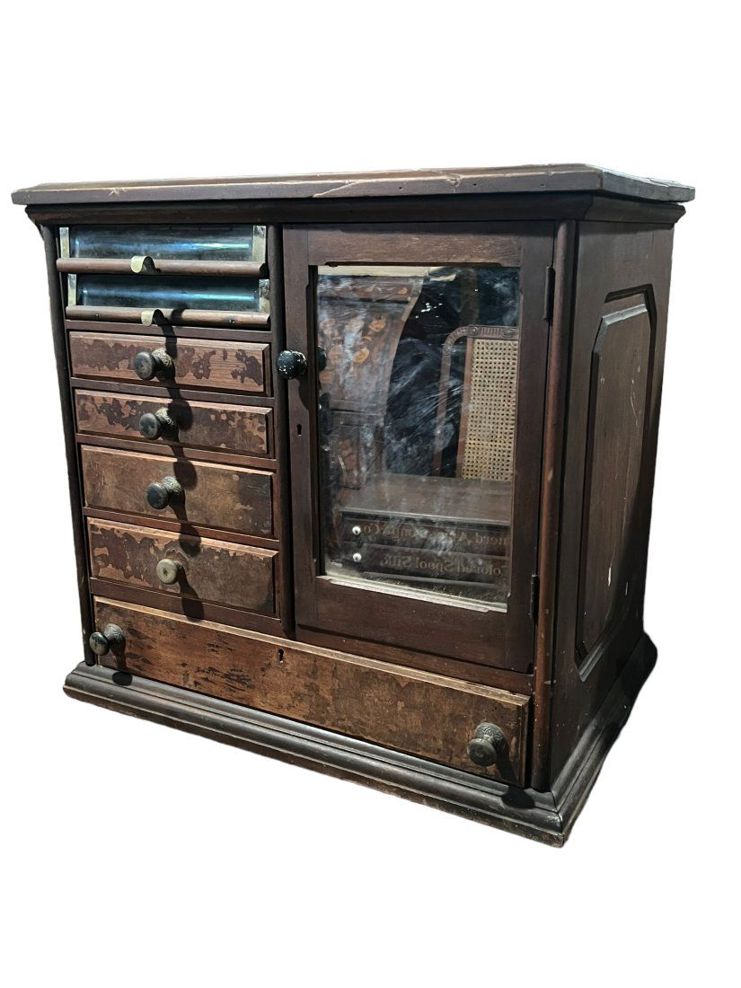 Large Size Victorian Country Store Spool Cabinet with Mirrored Door (1 of 7)