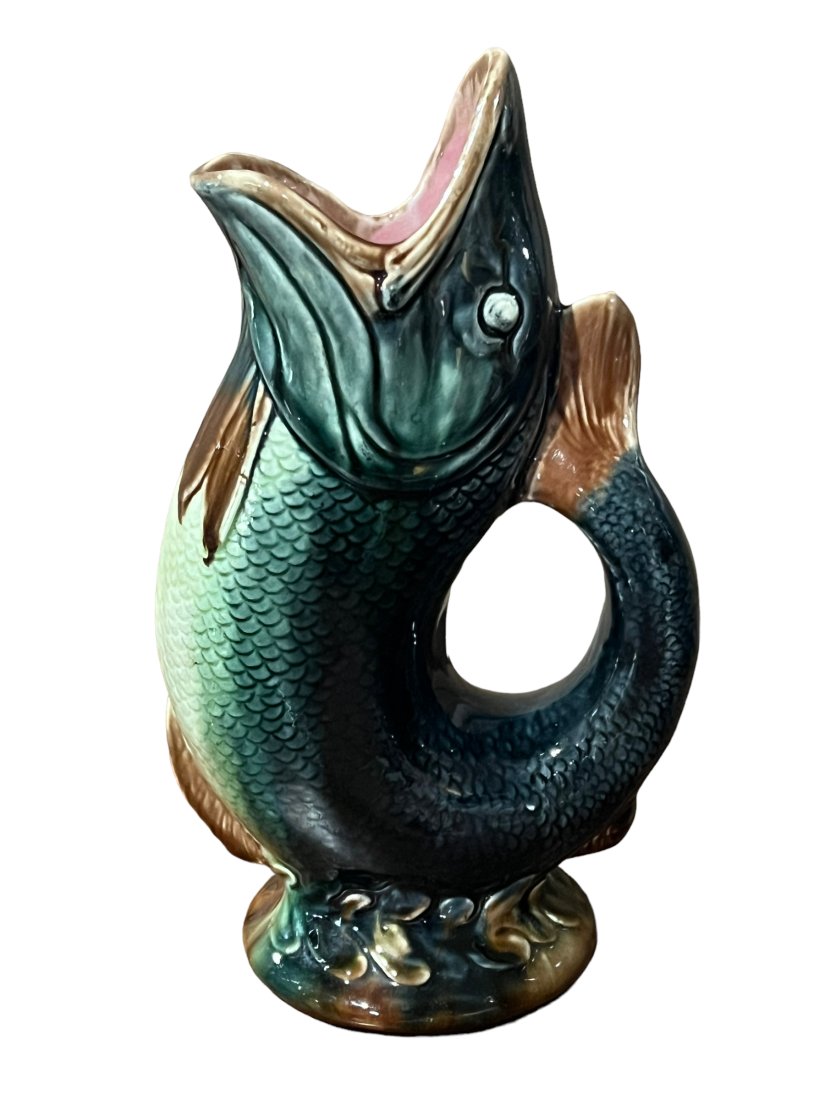 19th Century French Majolica Gurgling Fish Pitcher (1 of 6)