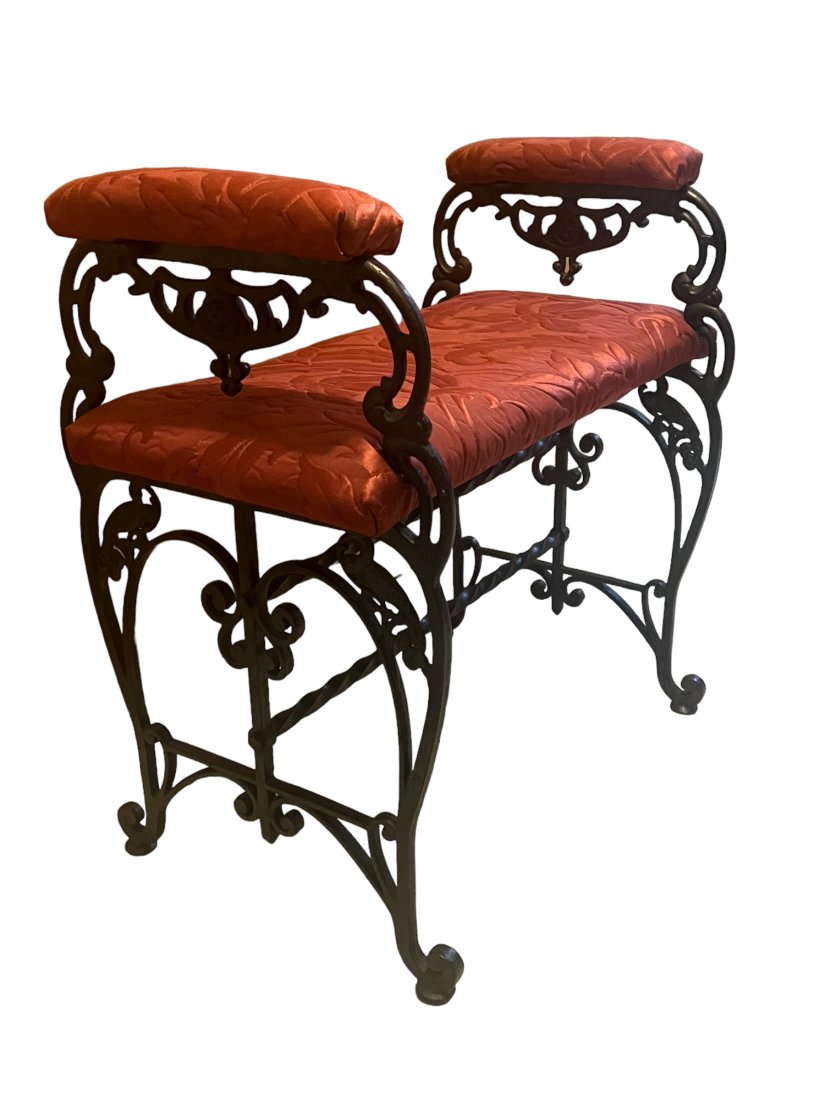 Victorian Antique Cast Iron Upholstered Bench (1 of 7)