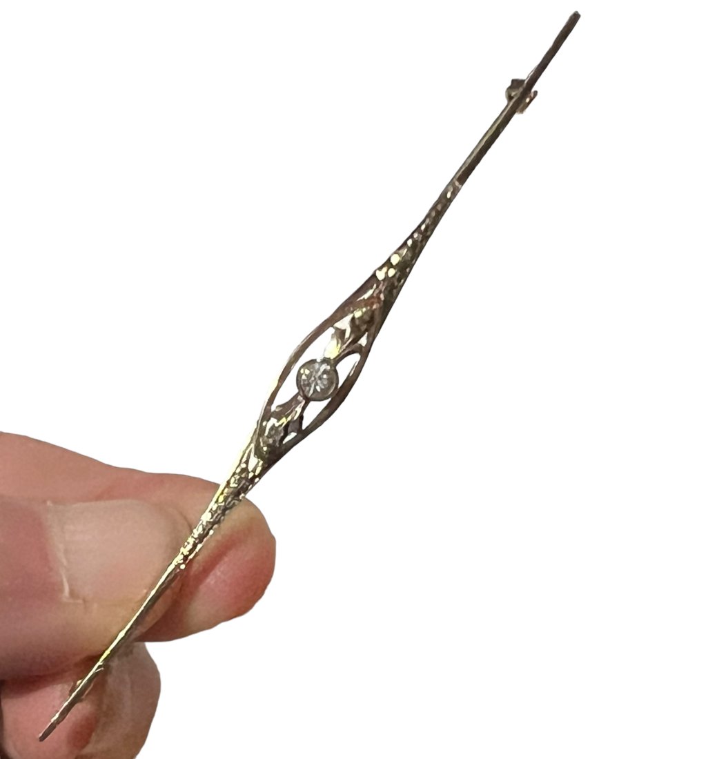 14K Gold Large Victorian Bar Pin with a Diamond (1 of 9)