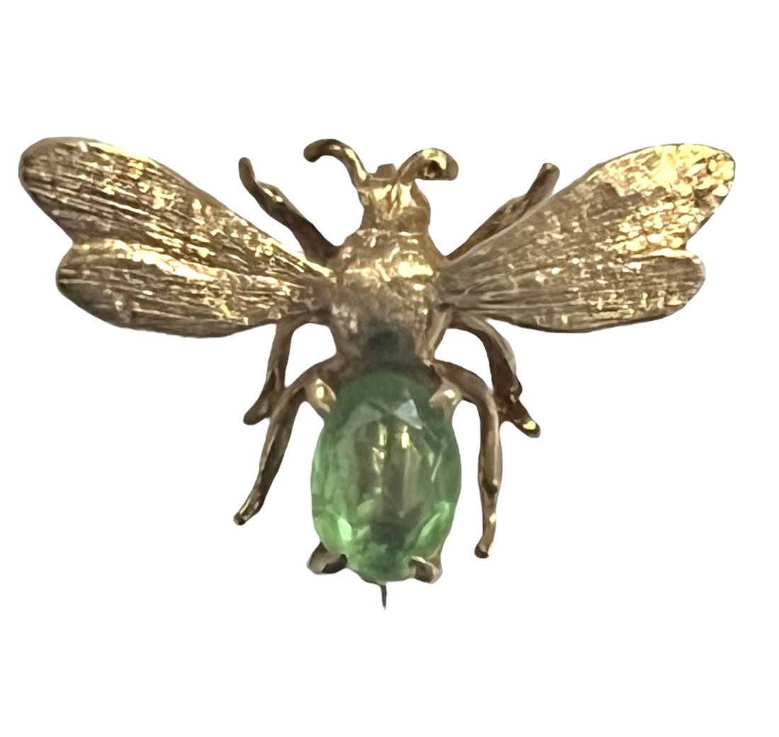 14K Gold Figural Bee Pin with Green Stone (1 of 5)