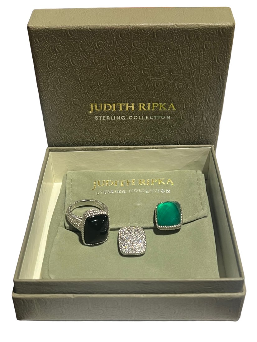 Judith Ripka Sterling Silver Ring with 3 Interchangeable Stones Size 8 with Box (1 of 6)