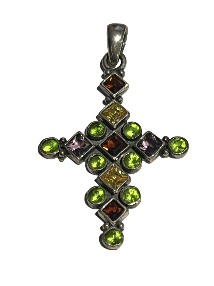 Sterling Silver Cross Pendant with Amethyst, Peridot, Garnet and Citrine (1 of 3)