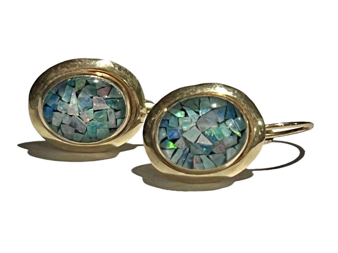 14K Gold and Harlequin Opal Earrings (1 of 6)