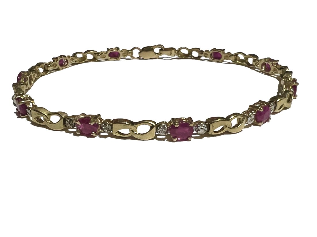 10K Gold Ruby and Diamond Tennis Bracelet (1 of 2)