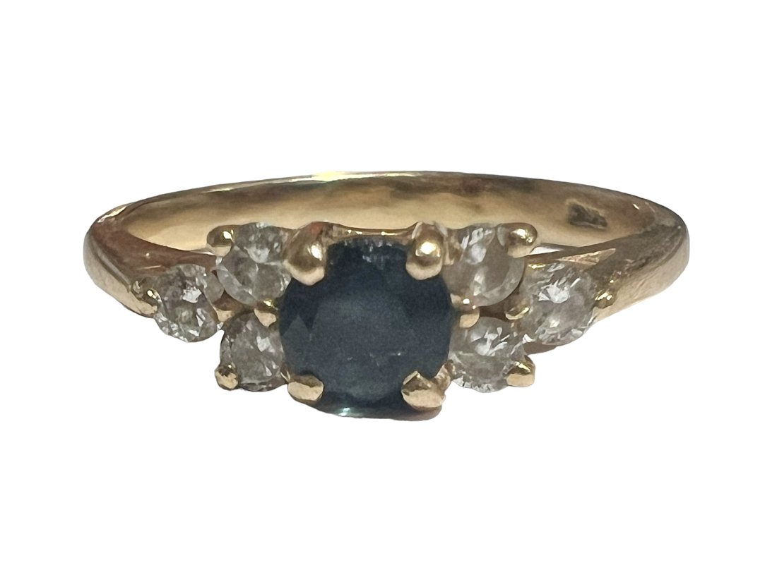14K Gold Sapphire and Diamond Ring: 14K Gold Sapphire and Diamond Ring. It weighs 2.2g/1.4dwt. Size 5.5.