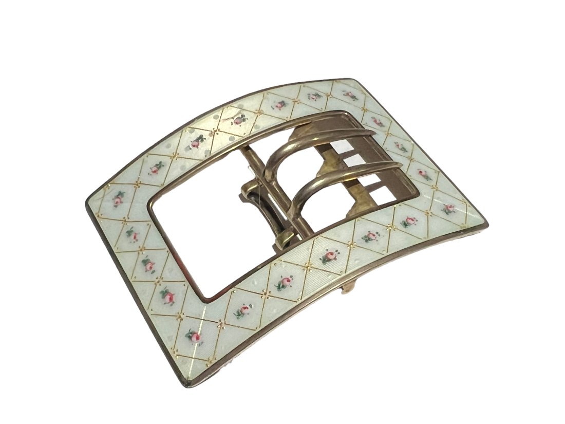 Schwartz and Steiner 800 Silver and Enamel Big Victorian Belt Buckle: Schwartz and Steiner 800 Silver and Enamel Big Victorian Belt Buckle. 3 Inches by 2 inches.