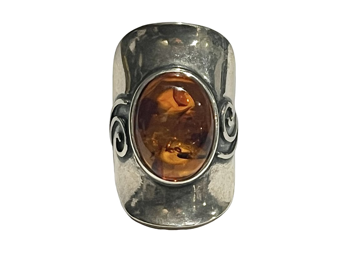 Modernist Sterling Silver and Amber Ring Signed PZ Israel (1 of 9)