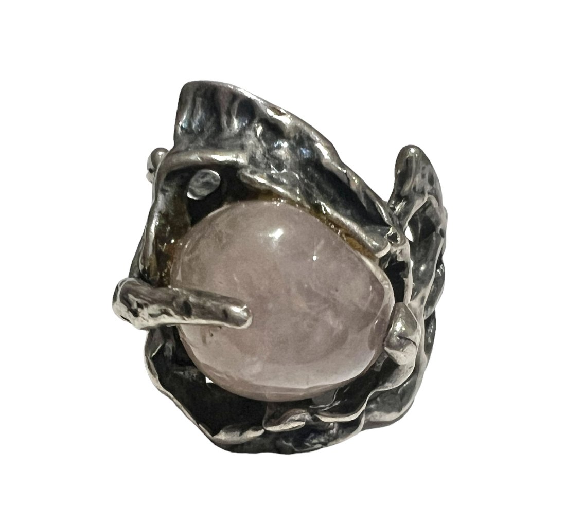 Artisan Made Modernist Brutalist Ring with Rose Quartz (1 of 6)