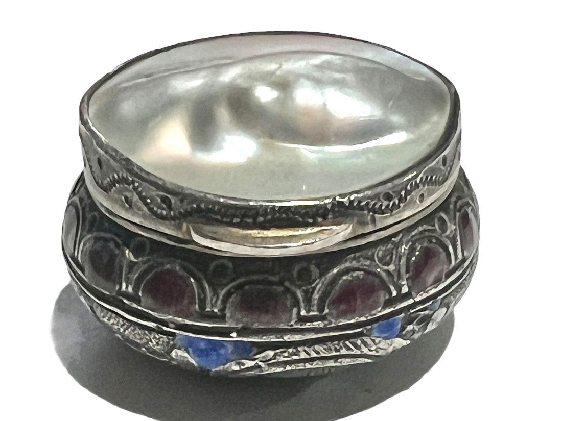 Rare Antique Sterling Silver and Enamel Vinaigrette with Pearl Top (1 of 12)