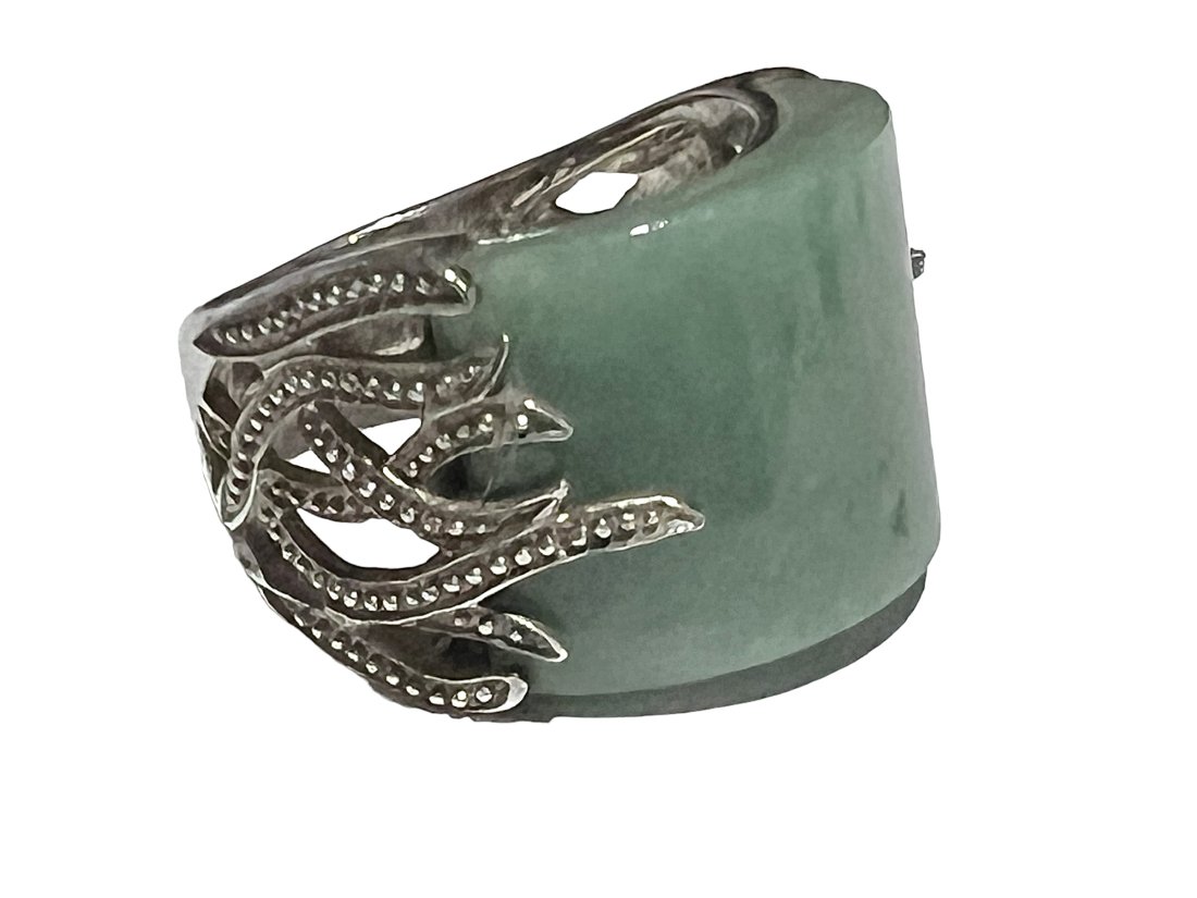 Sterling Silver and Jade Ring: Sterling Silver and Jade Ring. Size 10.