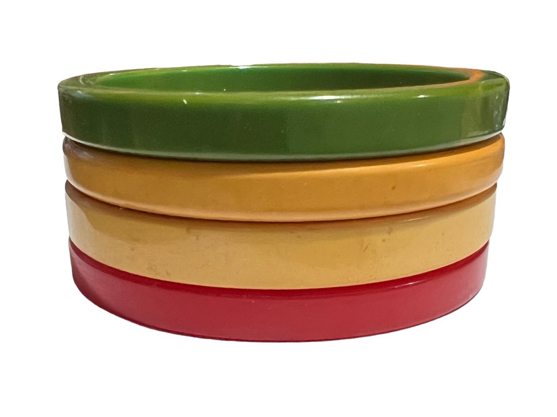 Lot of 4 Vintage Bakelite Bracelets Butterscotch Green and Red (1 of 7)