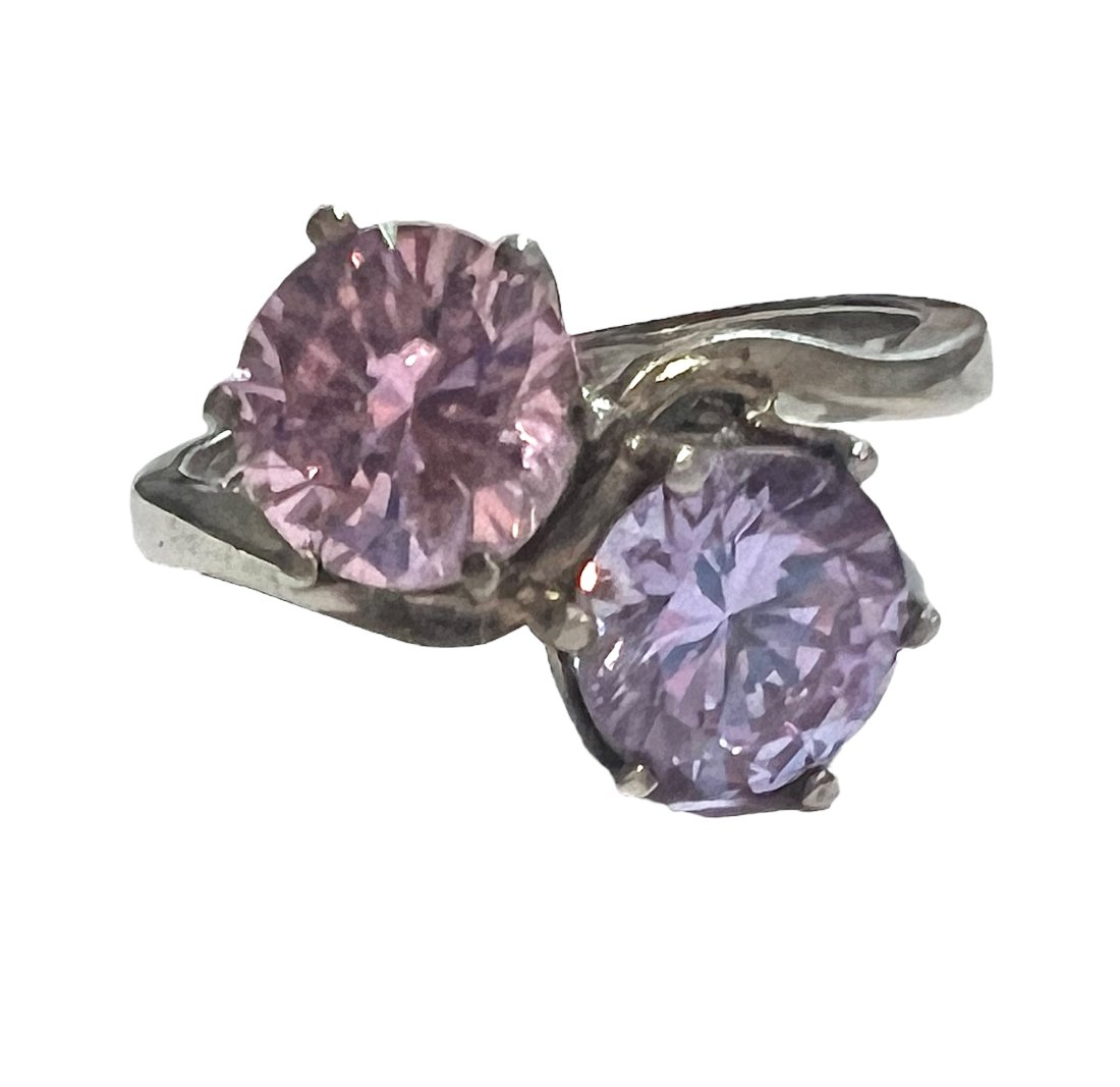 Sterling Silver Ring with Sparkly Purple and Pink Stones: Sterling Silver Ring with Sparkly Purple and Pink CZ’s. Size 8.25.