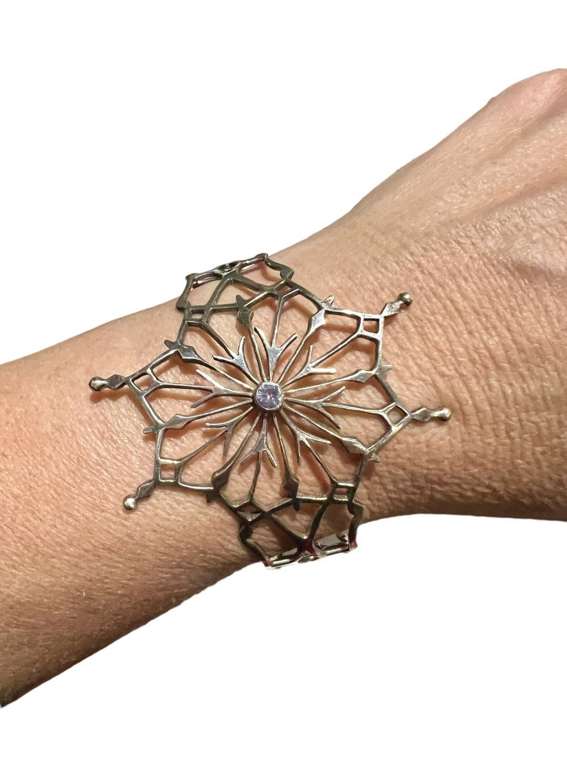 Sterling Silver and Amethyst Web Snowflake Cuff Bracelet (1 of 12)